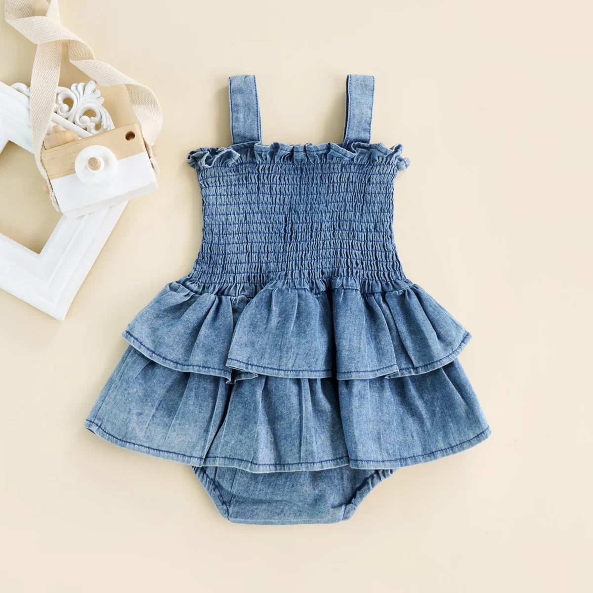 Denim Ruffle Hem Romper Dress
